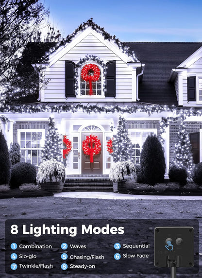 Minetom Solar String Lights for Outside, 4 Pack Total 160FT 400 LED Solar Christmas Lights Outdoor with 8 Modes, Solar Lights Outdoor Waterproof, Solar Christmas String Lights for Tree House, White
