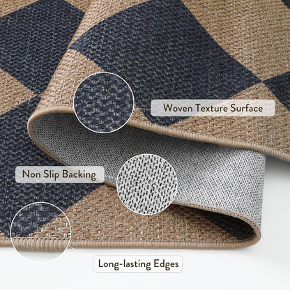 Lahome Checkered Easy Jute Washable Rug, 5x7 Area Rugs for Living Room Nature Large Dining Room Carpet, Farmhouse Geometric Non Slip Indoor Outdoor Carpet for Home Office Bedroom Backyard Patio