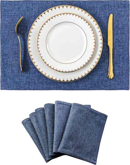 Home Brilliant Set of 6 Placemats Heat Resistant Dining Table Place Mats Kitchen Table Mats, Navy Blue