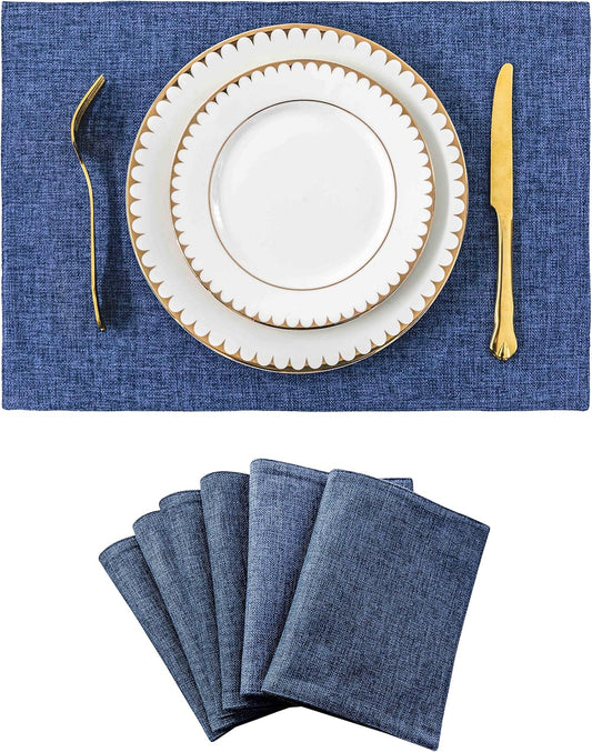 Home Brilliant Set of 6 Placemats Heat Resistant Dining Table Place Mats Kitchen Table Mats, Navy Blue