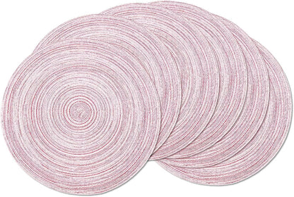 AHHFSMEI Round Braided Placemats Set of 6 Round Table Mats for Dining Tables Natural Woven Heat Resistant Place mats 15 Inch (Pink, 6)