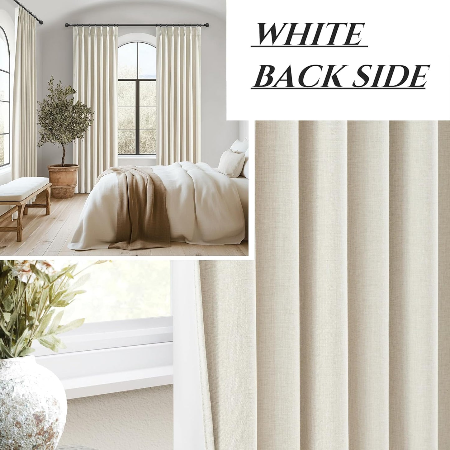 Room Darkening Cream Linen Curtains 90 Inches Long for Living Room, Neutral Pinch Pleated Blackout Heavy Curtain Insulated Privacy for Bedroom 2 Panels Set Floor to Ceiling Window Drapes 40"W x 90"L