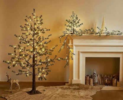 Hairui Christmas Tabletop Pine Tree Lights 60 LED 18IN Battery or USB Oprerated with Timer, Lighted Pine Tree for Home Winter Holiday Decor Indoor Use