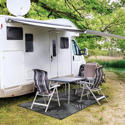 GENIMO Outdoor Rug 3' x 5' Waterproof for Patios Clearance, Reversible Outdoor Plastic Straw Camping Rug Carpet, Large Area Rugs Mats for RV, Camper, Deck, Balcony, Porch, Beach, Picnic, Black&Grey