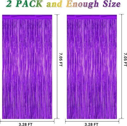 2 Pack Backdrop Curtains, 3.28 FT x 7.05 FT Purple Tinsel Backdrop, Metallic Purple Backdrop Fringe Curtains Foil Streamer, Party Supplies Photo Props for Anniversaires Wedding Party