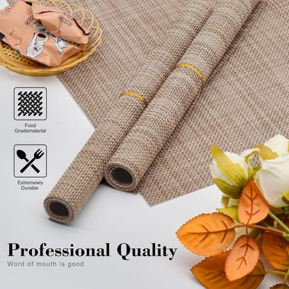 CADONO Placemats Set of 4 Washable Indoor/Outdoor Vinyl Place Mats for Dining Table Durable Non-Slip Heat Resistant PVC Weave Table Mats（Khaki）