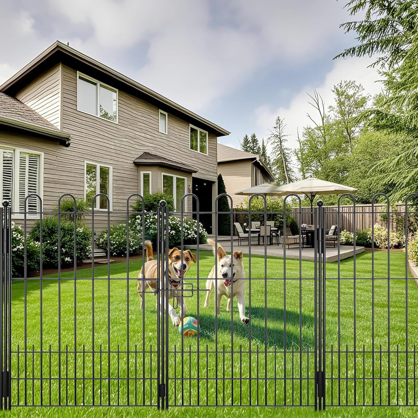 10 Panels Decorative Garden Fence with U-Shape and Latch Gate, 39.51 in(H) X 23.08 ft(L) Dog Fence Outdoor for Yard Security, Garden Fencing Includes Deep Stakes