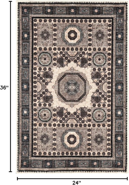 Keen Home Design 2x3 Rug - Machine Washable Entry Rug with Non-Slip Backing, Ideal for Enteryway, Kitchen, Bathroom, Laundry Room - Vintage, Easy Clean, Durable, Low Pile Rug - (2' x 3')