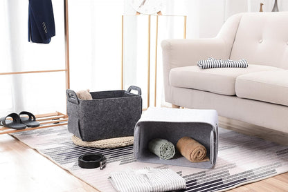 Storage Basket Felt Storage Bin Collapsible& Convenient Box Organizer with Carry Handles for Office Bedroom Closet Babies Nursery Toys Laundry (Light grey, 13.8inch（L）×9.5inch（W）×8.3inch（H）)