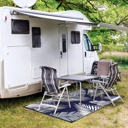GENIMO Outdoor Rug 3' x 5' Waterproof for Patios Clearance, Reversible Outdoor Plastic Straw Camping Rug Carpet, Large Area Rugs Mats for RV, Camper, Deck, Balcony, Porch, Beach, Navy Blue&White