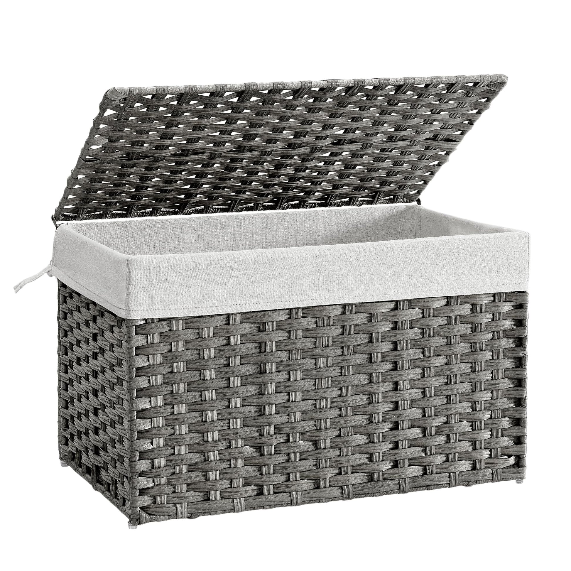 SONGMICS Storage Basket with Lid, Woven Blanket Storage Bin with Handles, Foldable, Removable