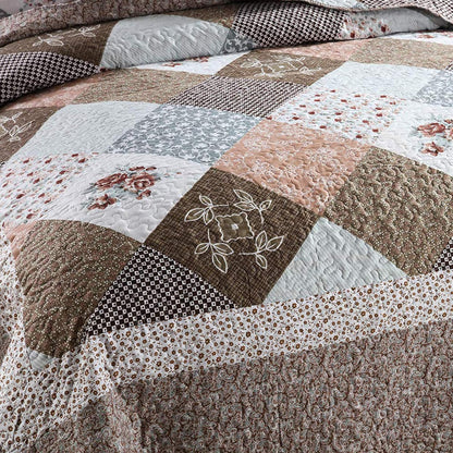 NEWLAKE Quilt Bedspread Sets-Checkered Floral Reversible Coverlet Set,King Size