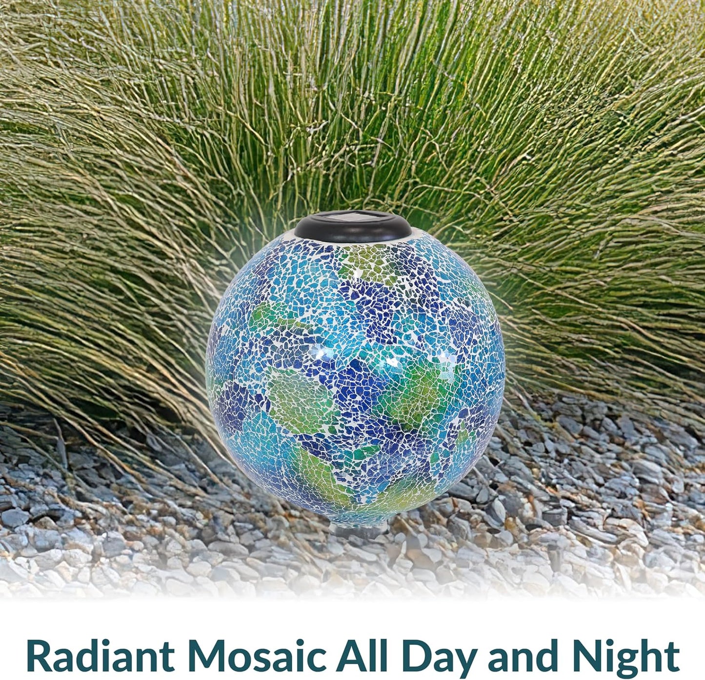 Sunnydaze Azul Terra 10" Crackled Glass Garden Gazing Globe with LED Solar Light - Set of 2