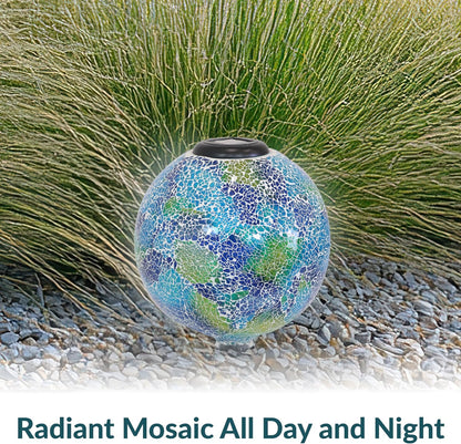 Sunnydaze Azul Terra 10" Crackled Glass Garden Gazing Globe with LED Solar Light - Set of 2