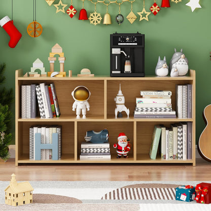 Book Shelf Set of 2, 5 Cubes Storage Organizer, Open Shelf Wooden Bookcase, Freestanding Log Bookshelf Cube Shelf for Bedroom, Living Room, Home Office