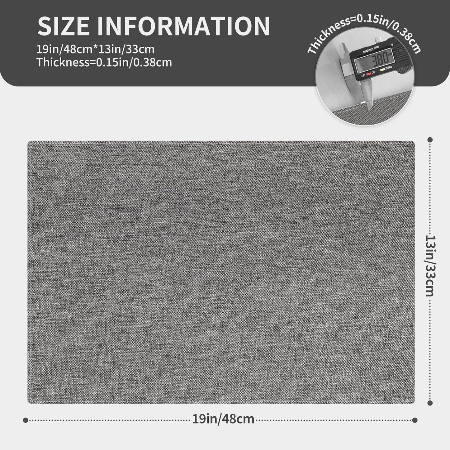 Cloth Placemats, Set of 6 Heat-Resistant Cotton Linen Blend Double Layered Machine Washable Place Mats, Wrinkle Free Thick Fabric Dining Table Mats for Indoors & Outdoors (Dark Grey, 6)