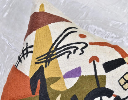 Kandinsky Abstract Pillow Cover - White Modern Throw Pillowcase Cream Chair Cushion Contemporary Farmhouse Pillows Modern Couch Handmade Wool Size 18x18