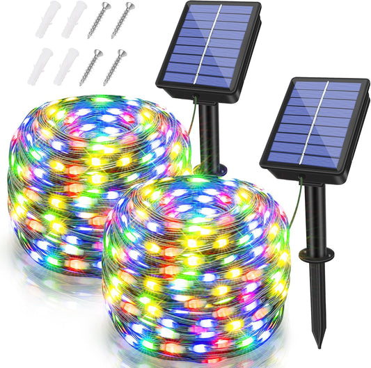2 Pack Solar String Lights Total 480LED 158FT, IP67 Waterproof Solar Lights for Outside with 8 Modes, Upgraded Solar Panel Fairy Lights for Garden Party Wedding Decorations (Cool White)