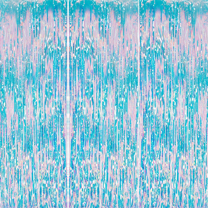 3 Pack Foil Fringe Backdrop - Iridescent Shiny Tinsel Curtains for Party Decoration/Photo Booth Props - 3.3x8.2 FT Metallic Foil Backdrop for Birthday, Wedding, Graduation, Christmas.