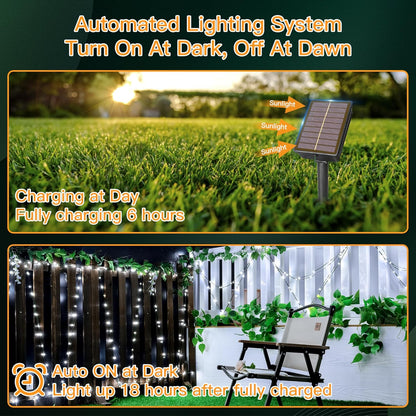 Solar String Lights 120LED 40FT, IP67 Waterproof Solar Lights for Outside with 8 Lighting Modes, Upgraded Solar Panel Fairy Lights for Garden Party Wedding Decorations (Cool White)