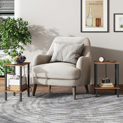 TUTOTAK End Table with Charging Station, Side Table with USB Ports and Outlets, Nightstand, 2-Tier Storage Shelf, Sofa Table for Small Space, 1 Package（2PCS） TB01BB041