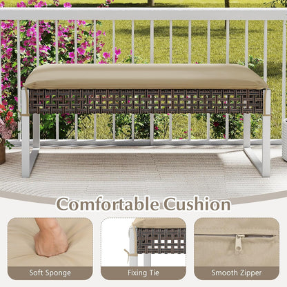 Tangkulka Outdoor Ottoman, Patio Rattan Heavy Duty Wicker Footrest with Soft Cushion & Metal Frame, Extra Seating, for Porch, Backyard, Lawn and Poolside (2)