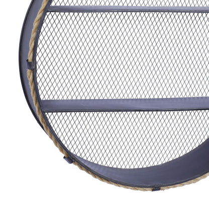 Deco 79 Metal Round 2 Shelves Wall Shelf with Hanging Rope, 24" x 6" x 24", Black