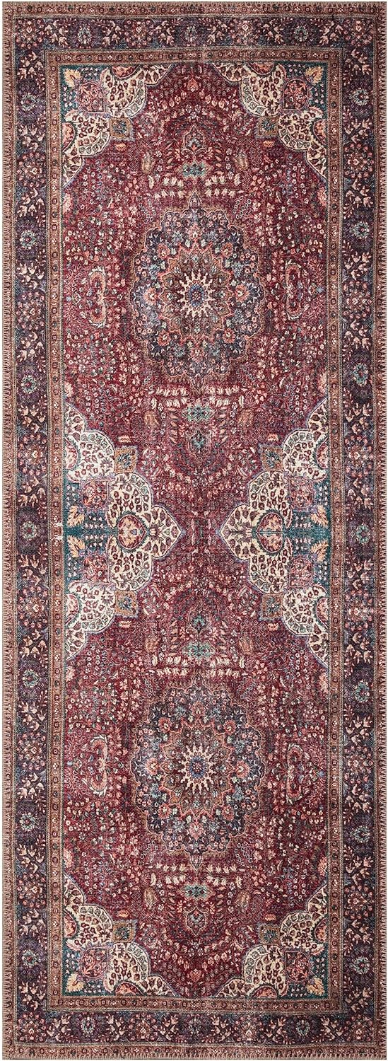 Keen Home Design 2x10 Rug - Machine Washable Runner Rug with Non-Slip Backing, Ideal for Hallway, Entryway, Kitchen, Laundry Room - Vintage, Easy Clean, Durable, Low Pile - (2'6" x 10')