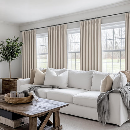 Grey Flax Beige 120 Inch Length Linen Pinch Pleated Viral Thick 10 ft Curtains Blackout & Drapes 2 Panels Set for Living Room, Tall High Ceiling Large Windows Bug with Memory Trained(40"Wx120"Lx2)