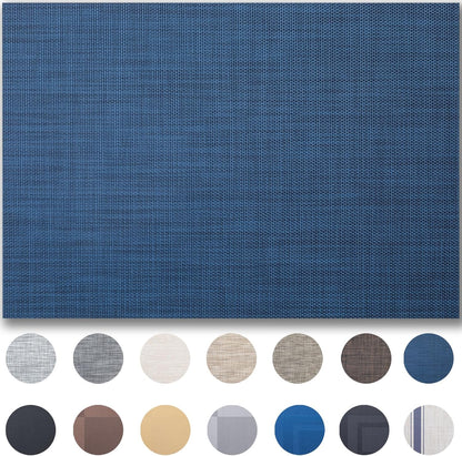 Placemats Set of 6 - Easy Clean Woven Vinyl Placemats for Dining Table, Indoor/Outdoor Place Mats, Washable PVC Table Mats（Navy Blue）