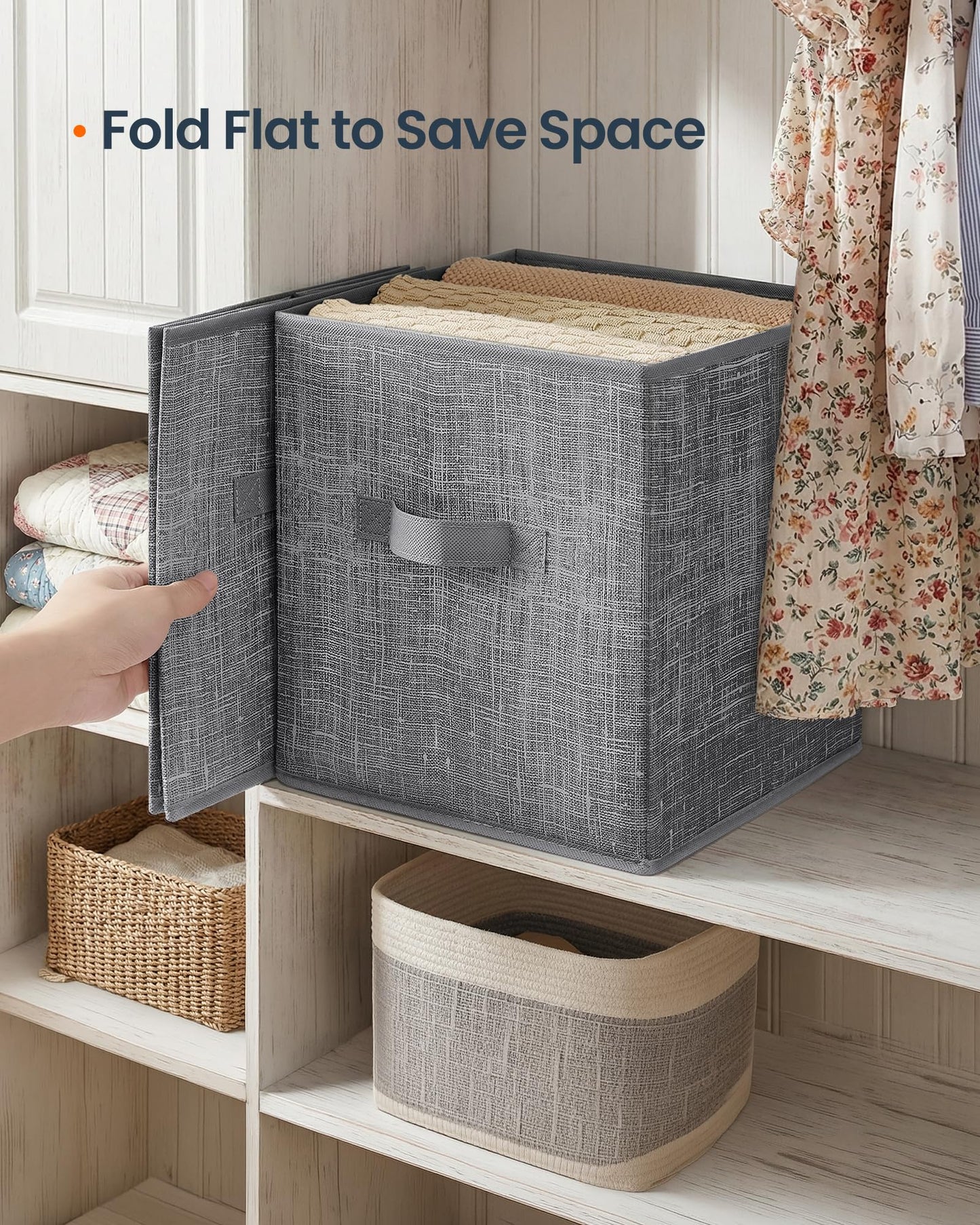 SONGMICS HOME Foldable Storage Cubes Set of 8, Fabric Shelf Organizer Bins with Handles, Closet