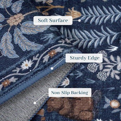 OJIA Jungle Print Blue 5x7 Rugs for Living Room, Soft Ultra-Thin Washable Area Rugs for Bedroom Non-Slip Modern Entryway Rug Non Shedding Indoor Carpet Kids Rugs for Playroom Nursery Classroom