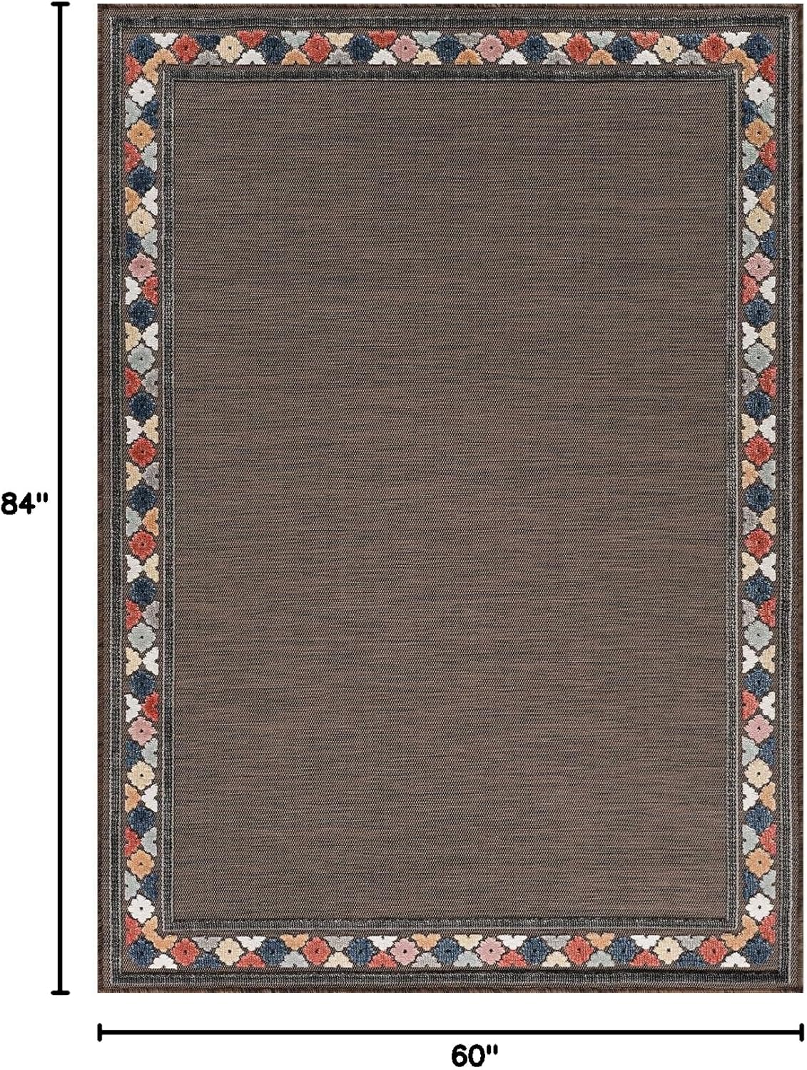 Beverly Rug Outdoor Rug 5x7 Modern Bordered Area Rugs for Indoor and Outdoor Patio Easy to Clean Non Shedding Living Room Porch Garden Washable Outside Carpet (5 x 7 Brown)