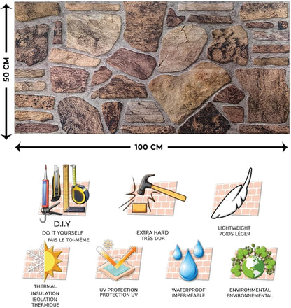 Dundee Deco 3D Wall Panels - Cladding, Shades of Brown Grey Stone Look Wall Paneling, Styrofoam Facing for Interior and Exterior Applications, DIY, Set of 10, Covers 54 sq ft
