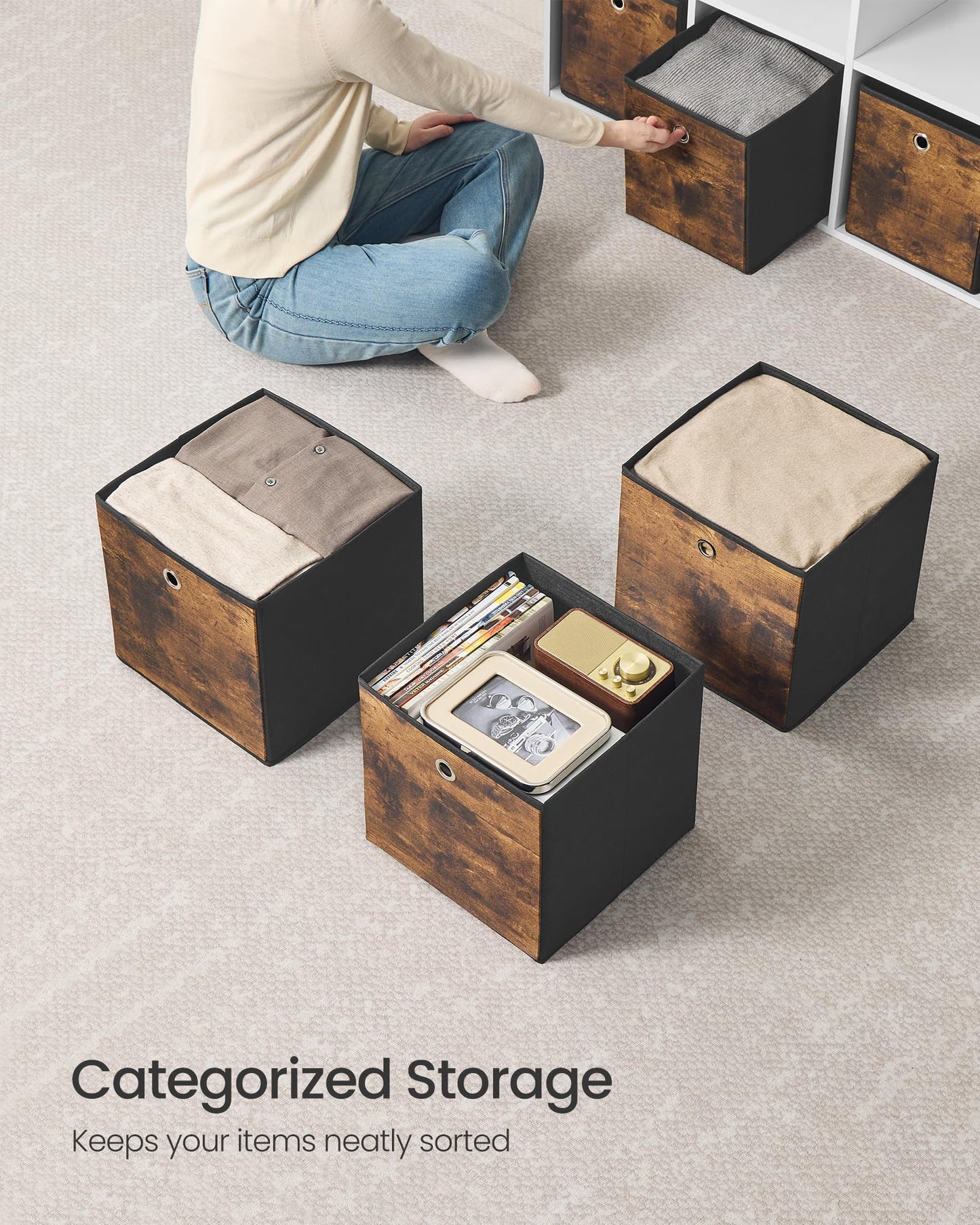SONGMICS Storage Cubes, Foldable Fabric Storage Bins, Set of 8