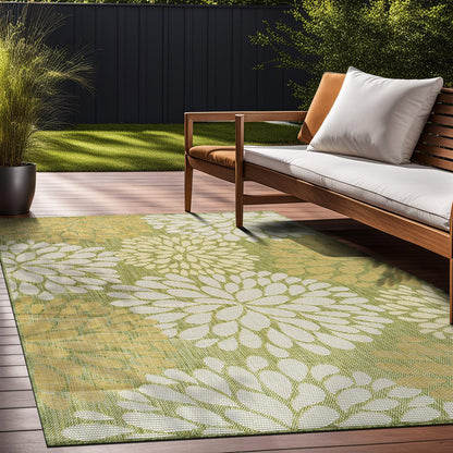 Beverly Rug Outdoor Rug 9x12 Modern Exotic Tropical Leaf Area Rugs for Indoor and Outdoor Patio Deck Porch Garden Water Resistant Washable Outside Carpet (9 x 12 Green)