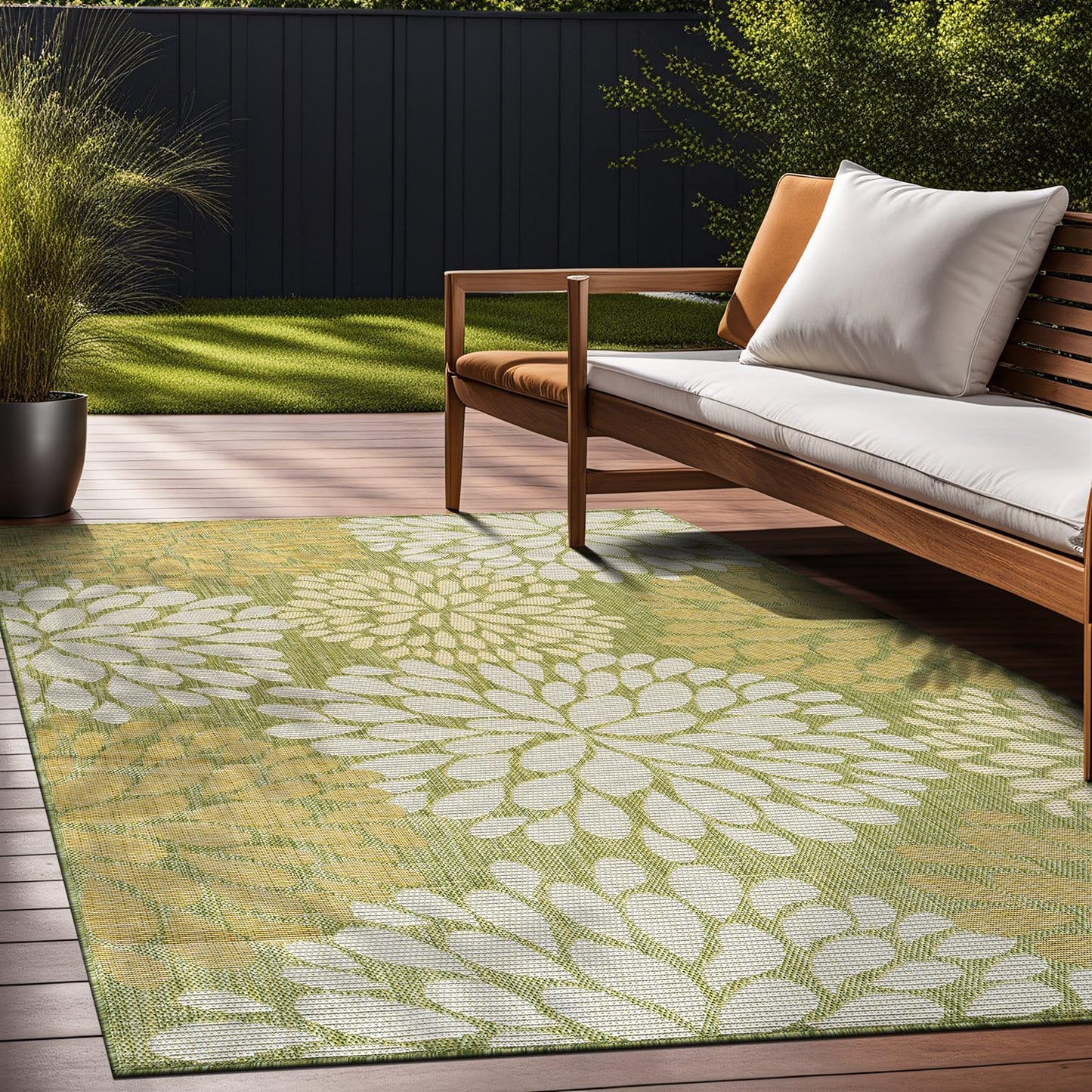 Beverly Rug Outdoor Rug 8x10 Modern Exotic Tropical Leaf Area Rugs for Indoor and Outdoor Patio Deck Porch Garden Water Resistant Washable Outside Carpet (8 x 10 Green)