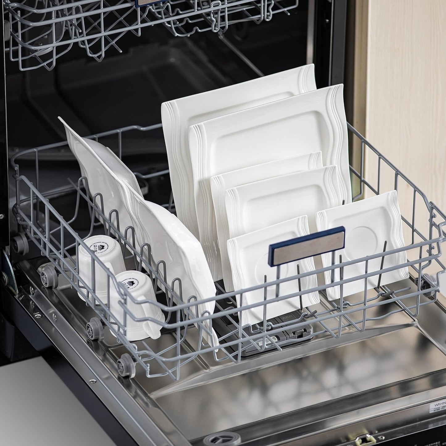 MALACASA 30 Pieces Dinnerware Sets, Modern Ivory White Plates and Bowls Sets for 6, Porcelain Dish Set with Dinner Plate, Dessert Plate, Soup Plate, Cup and Saucer, Square Dishware Set, Series Mario