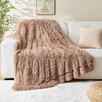 GONAAP Fuzzy Faux Fur Throw Blanket Taupe Super Soft Cozy Plush Fuzzy Shaggy Blanket for Couch Sofa Bed (Taupe, Throw(50"x60"))