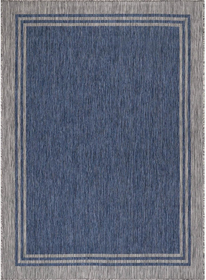 Bordered Outdoor Rug 10x14 Washable Outside Carpet for Indoor Patio Porch Waterproof Easy Cleaning Non Shedding Area Rugs Navy 10 x 14