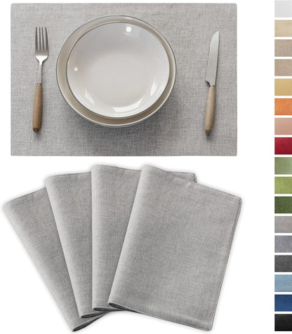 Demetex Placemats Set of 4 Grey Heat Resistant Linen Place Mats for Kitchen Washable Farmhouse Table Plate Mats for Dining Parties Buffet Dinner, Light Grey