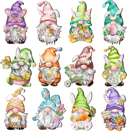 24 Pieces Easter Wooden Gnome Hanging Ornaments Hanging Decor for Easter Tree Decoration Gnomes Bunny Doll Wooden Hanging Craft