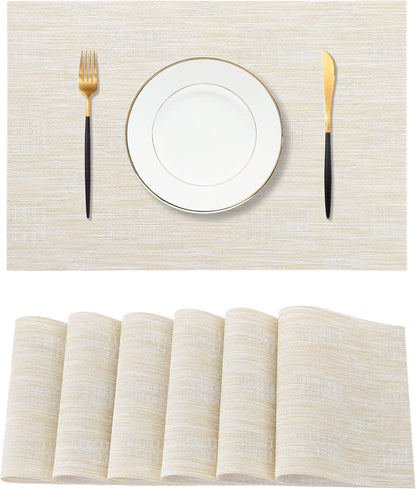 Leetaltree Wheat Placemats Set of 6 - Heat Resistant Non-Slip Place mats for Dining Table, Washable Durable PVC Vinyl Woven Table Mats（Wheat, 6）