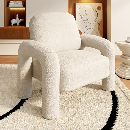 Modern Sherpa Accent Chair, Teddy Upholstered Arm Single Sofa, Cozy Fluffy Reading Chair for Living