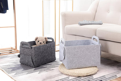 Minoisome Storage Basket Felt Storage Bin Collapsible& Convenient Box Organizer with Carry Handles for Office Bedroom Closet Babies Nursery Toys Laundry (Grey, 13.8inch（L）×9.5inch（W）×8.3inch（H）)
