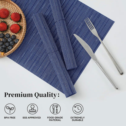 Leetaltree Blue Placemats Set of 4 - Heat Resistant Non-Slip Place mats for Dining Table, Washable Durable PVC Vinyl Woven Table Mats（Blue, 4）
