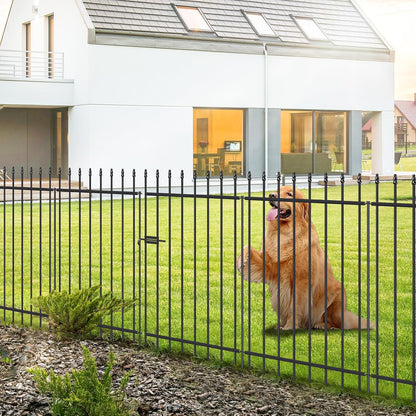 Metal Garden Fence with Gate 42 in H x 11.5 ft L, 1 Gate + 4 Panels Border Fence Panels Animal Barrier for Dogs, No Dig Garden Fencing for Yard Patio Flower Bed Lawn Outdoor, Black