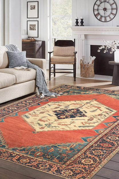 Keen Home Design 6x9 Rug - Machine Washable Area Rug with Non-Slip Backing, Ideal for Living Room, Dining Room, Bedroom - Vintage, Easy Clean, Durable, Low Pile Rug - (6' x 9')