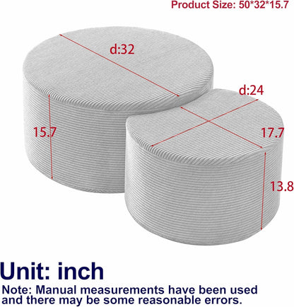 WILLIAMSPACE 50" Foam Nesting Coffee Table Set of 2, Modern Upholstered Round Center Tables for Living Room, Accent Side Tea Table Ottoman, No Assembly - Grey