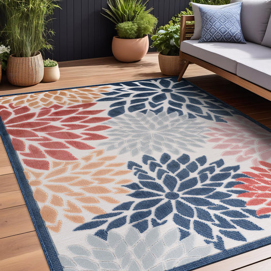 Beverly Rug Outdoor Rug 9x12 Large Modern Floral Tropical Area Rugs for Indoor and Outdoor Patio Easy to Clean Non Shedding Living Room Porch Garden Washable Outside Carpet (9 x 12 Multicolor)